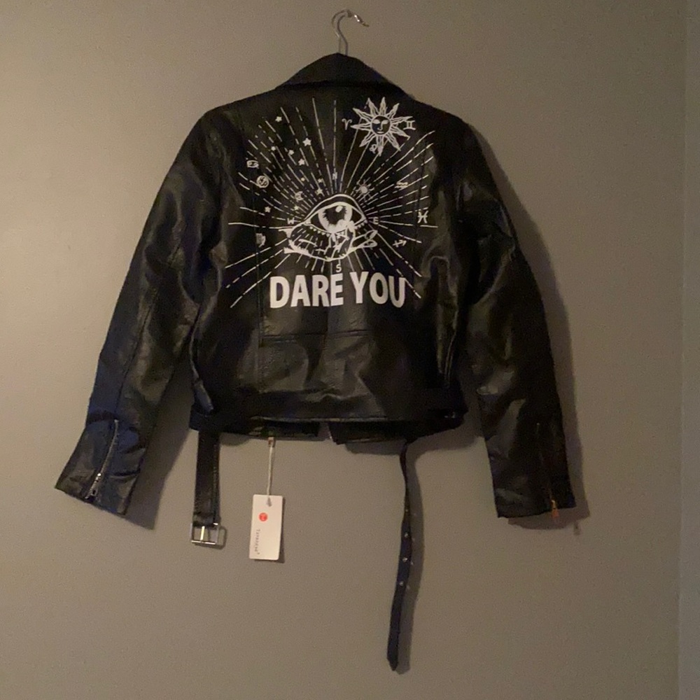 NWT Large faux leather Eye Dare You jacket